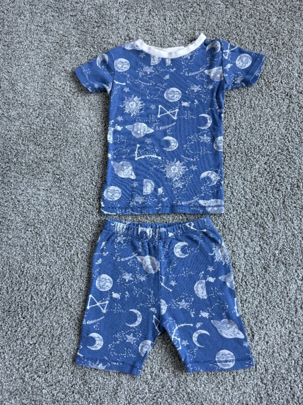 BURT’S BEES Short & short sleeve Pajama set, Space motif, Blue & Gray 3T Unisex